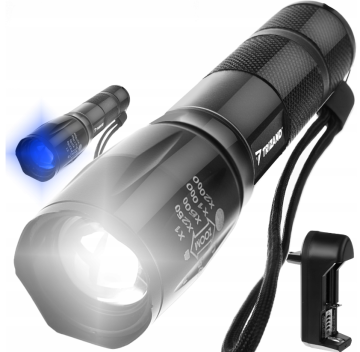 Ręczna akumulatorowa latarka LED 2w1 XPE UV Trizand 21634